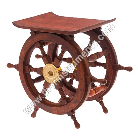 Nautical Brown Wood Ship Wheel Coffee Table