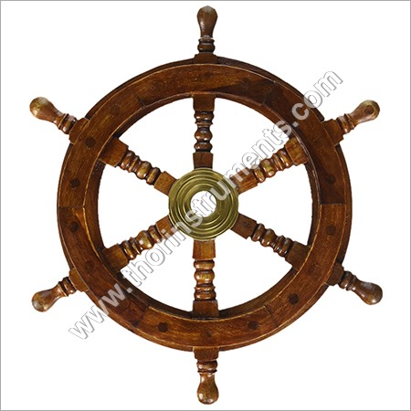 18 Inch Wooden Ship Wheel Wall Vintage Brown Brass Nautical Collectible Decor 