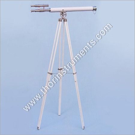 Vintage Telescope White Leather and White Stand