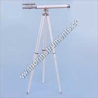 Vintage Telescope White Leather and White Stand