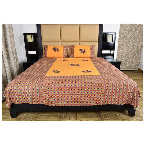 Elephant Design Jaipuri Bedsheet - Cotton Fabric, Double Size, Multi-Colour | Ideal for Home Furnishings