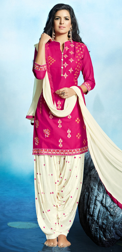 Indian Pink Pure Cotton Embroidered Office Wear Patyala Unstitched Online Dress Material