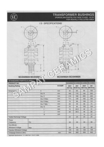 Porcelain Transformer Bushing for Heavily Polluted