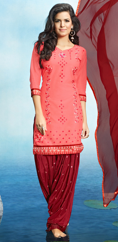 Indian Pink Pure Cotton Embroidered Classic Wear Patiyala Unstitched Online Suit