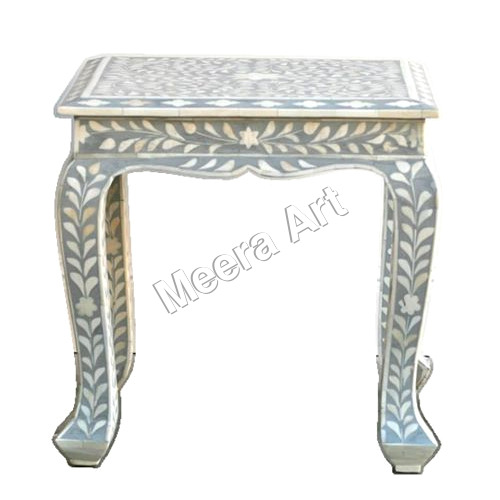 Black and white floral Bone Inlay Stool