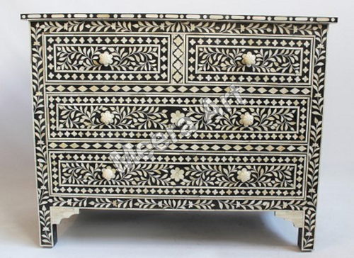 BLACK AND WHITE BONE INLAY 6 DRAWER/2 DOOR CHEST/CABINET