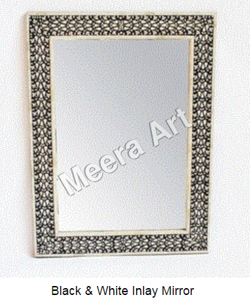 Rectangular Antique Rustic Bone Inlay Mirror Frame