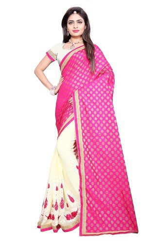 Designer Embroidered pink saree