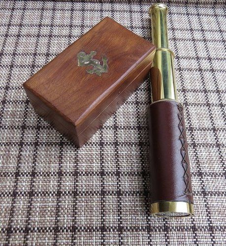 9"Brass Telescope Nautical Seaside Telescope Spy Glass With Wooden Box