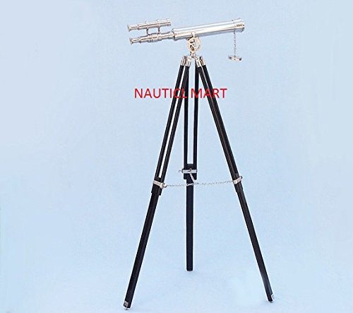 45"Floor Standing Chrome Finish Telescope With Black Wooden Tripod Stand