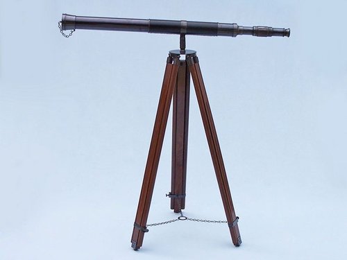 60"Floor Standing Oil Rubbed Bronze Leather Telescope With Tripod Stand By Nautical Mart Inc.