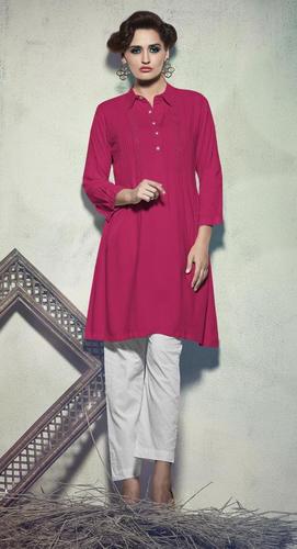 Dry Cleaning Pink Rayon Embroidered Festive Wear Straight Cut Stitched Vintage Fashionable Tunics With Pocket