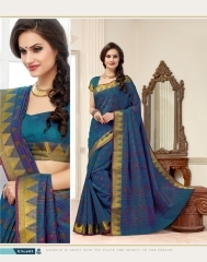 Sparkling Marine Blue Cotton Saree