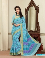 Fervid Turquoise Cotton Saree