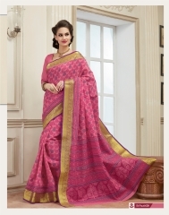 Inwrought Pink Cotton Saree - 5.5 Meters, Cotton, Pink | Floral, Strips, Geometric Prints, Customizable Blouse Up to 42 Inches