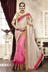 Savvy Off White Shimmer Georgette Designer Saree