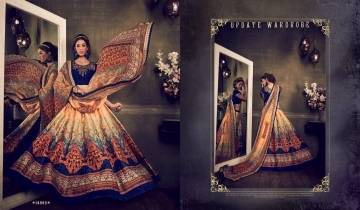 Dazzling Multi Color Bangalori Silk Lehenga Choli - Customizable Choli up to 44 Inches, Flower and Strips Print, Lace Work