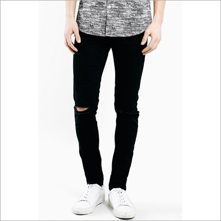 Mens Jeans - Cotton Blend, Various Sizes, Black | Skinny Fit, Zip Fly, Dark Wash, Trendy Ripped, Five Pockets, Comfortable Fit