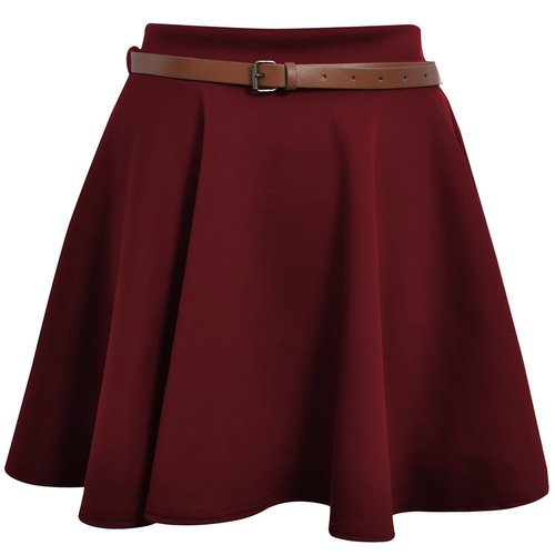 Skirts - Polyester Mini Burgundy, Elastic Waist | Stylish Design, Comfortable Fit, Durable Material, Versatile Style