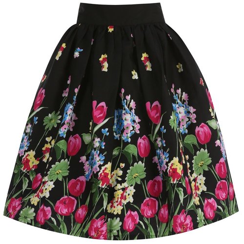 Skirts - Polyester, Multiple Sizes, Black | Elegant Design, Floral Print, Comfortable Fit, Versatile Style, Elastic Waist Closure