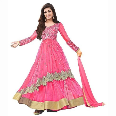 Anarkali Suit - Net Fabric, 54 Inches, Pink | Intricate Silver Embroidery, Elegant Design, Comfortable Fit, Stylish Look