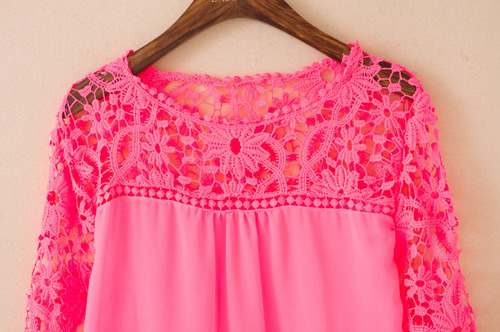 Ladies Tops - Lace Chiffon, Size M, 26 Inch, Pink | Elegant Lace, Soft Fabric, Comfortable Fit, Stylish Design