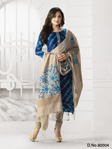 Leheriya Print Dress Material - Multi Resham Thread Work Dupatta Full Sleeve Ethnic Design with Mirror Work