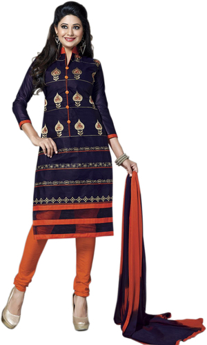 Beaded Cotton Suits - Cotton, Various Sizes, Navy Blue | Mandarin Collar, 3/4 Sleeve, Bead Embellishments, Comfortable Fit