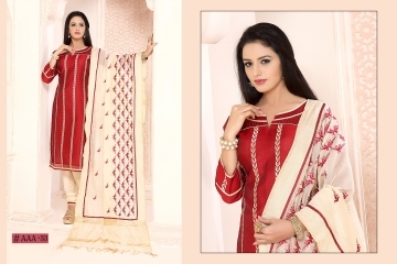 Colourful Maroon Chanderi Cotton Churidar Suit