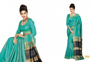 Glided Turquoise Bhagalpuri Silk Saree