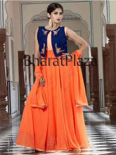 Sesigner Orange Anarkali Suits