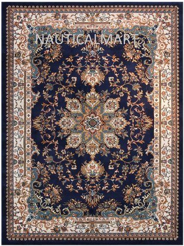 Nautical Isfahan Persian Traditional Design Area Rug (Navy Blue, 7' 10" x 9' 10")