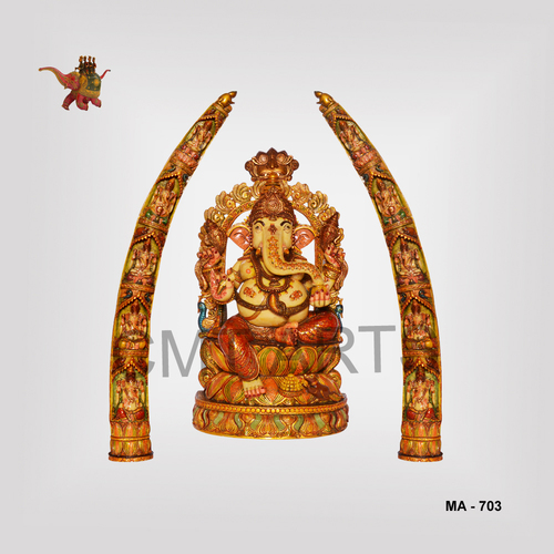 Figurine Cultured Marble Ganesha With Tusk