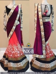 Ecstatic Purple Georgette On Net Designer Lehenga Saree