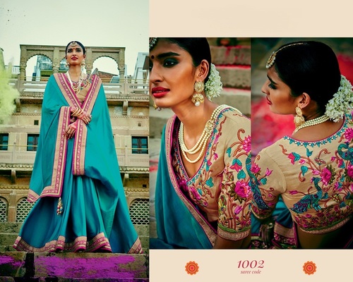 Glitzy Teal Silk Designer Saree