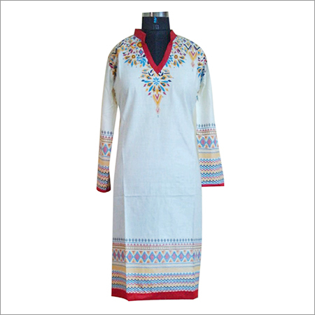 White Digital Printed Kurtis