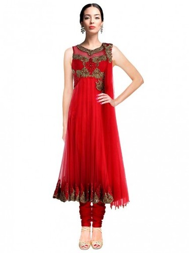 Red Sleeveless Anarkali Dress