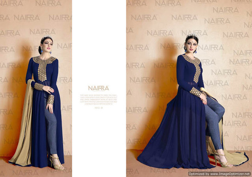 Wonderous Georgette Navy Blue Designer Suit