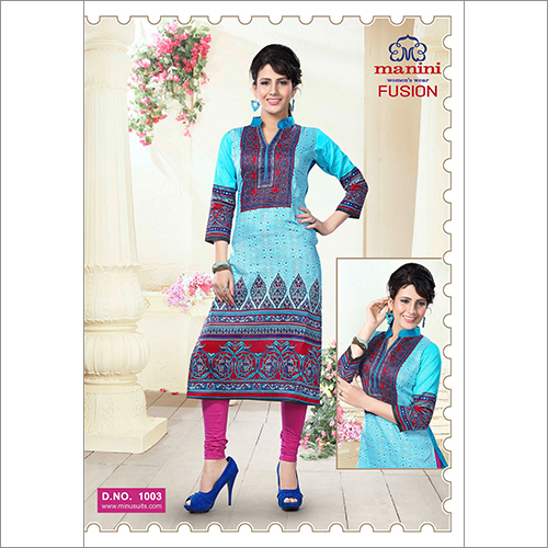Fusion - Cotton Blend, 44 Inches, Light Blue | Elegant Design, Soft Fabric, Comfortable Fit, Mandarin Collar, 3/4 Sleeves
