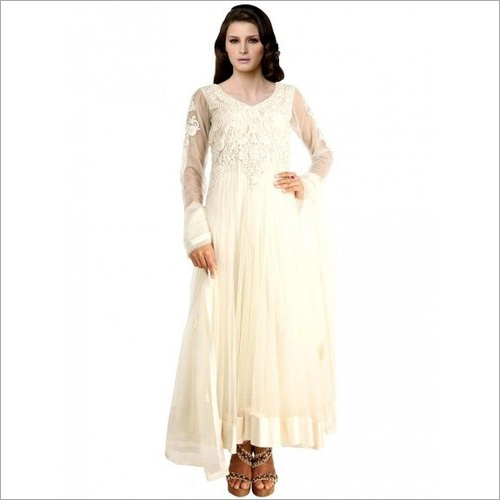 Off White Net Anarkali Suite