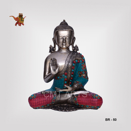 Brass Stone Buddha Statue - 304.8mm Tall Turquoise Decor | Durable, Easy to Clean, Modern Indian Art