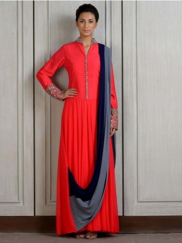 Red Anarkali With Attached Dupatta