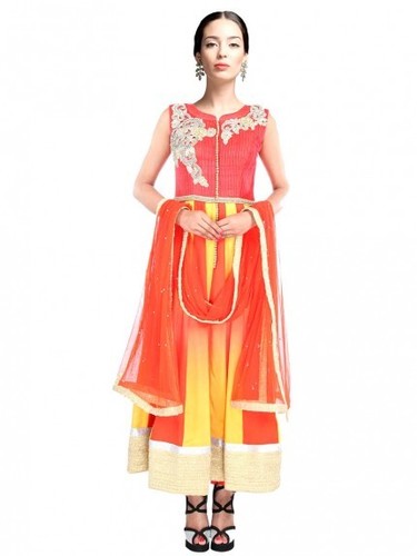 Yellow And Orange Anarkali Suit