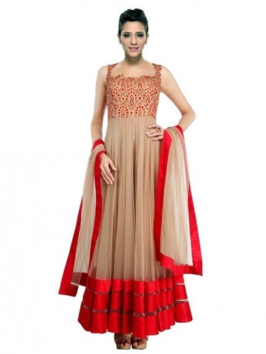 Beige Net Anarkali