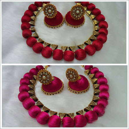 Silk Thread Jewellery - Lightweight Cuff Bracelets & Earrings, Embedded with Golden Beads, Stunning Designs for Weddings and Parties