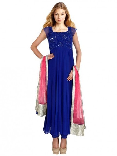 Georgette Blue Kalidar Suit