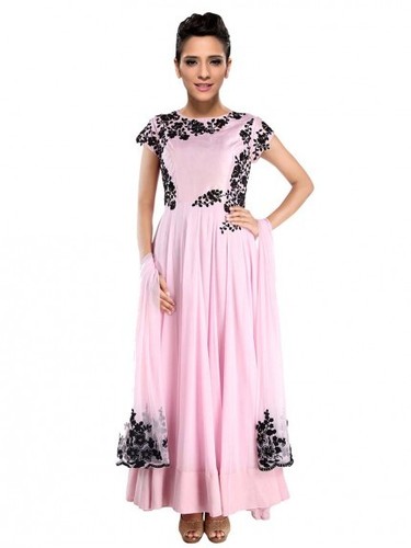 Light Pink Anarkali Dress - Georgette, Floor Length, Thread Work Embroidery | Elegant Design, Matching Dupatta, Comfortable Fit
