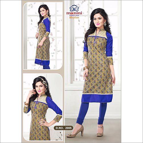 Rhythm - Cotton, 44 Inches, Blue | Stylish Design, Comfortable Fit, Durable Fabric, Elegant Look, Versatile Style, 3/4 Sleeves, High Neck