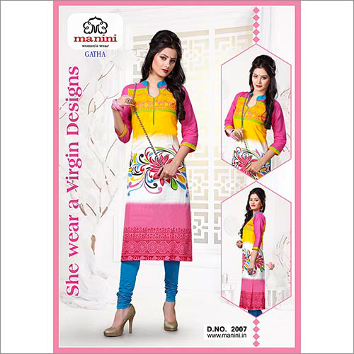 Gatha - Cotton, 44 Inches, V-Neck, 3/4 Sleeves | Stylish Design, Comfortable Fit, Vibrant Colors, Unique Prints