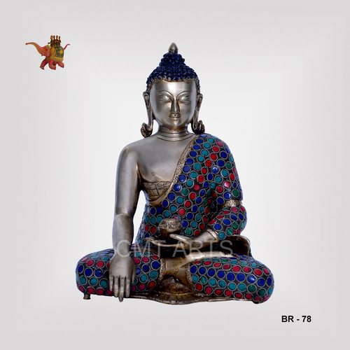 Turquoise Stone Buddha - 60cm, Brass Material | Durable, Easy to Clean, Modern Arts Style, Meditation Theme